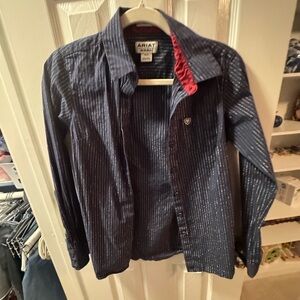 Ariat Dark Blue Pinstripe Shirt with Red Accent